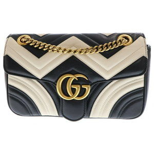 Gucci GG Marmot Quilted Chain Shoulder Bag Black White